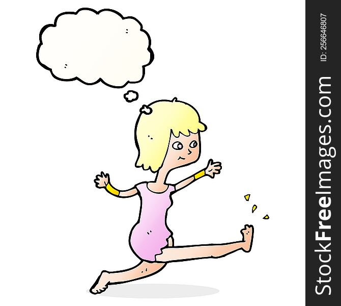 Cartoon Happy Woman Kicking With Thought Bubble