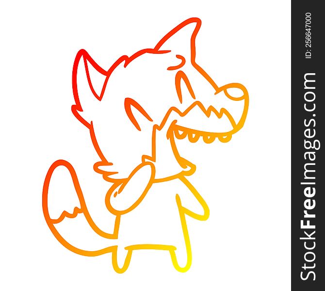 warm gradient line drawing of a laughing fox cartoon