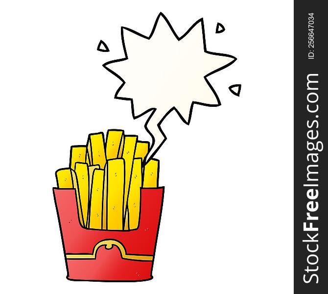 cartoon junk food fries and speech bubble in smooth gradient style