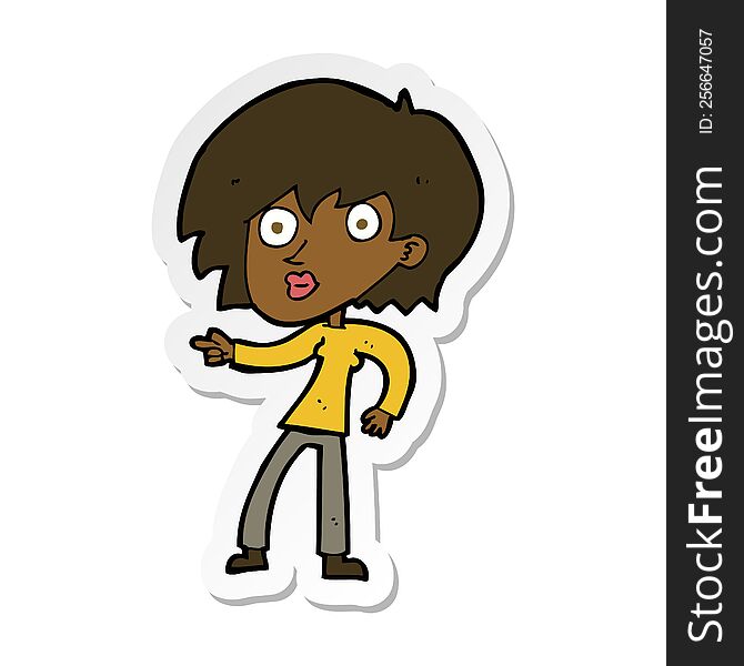 Sticker Of A Cartoon Surprised Woman Pointing