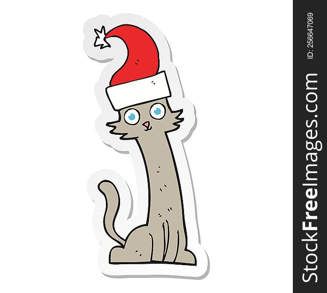 sticker of a cartoon cat in christmas hat