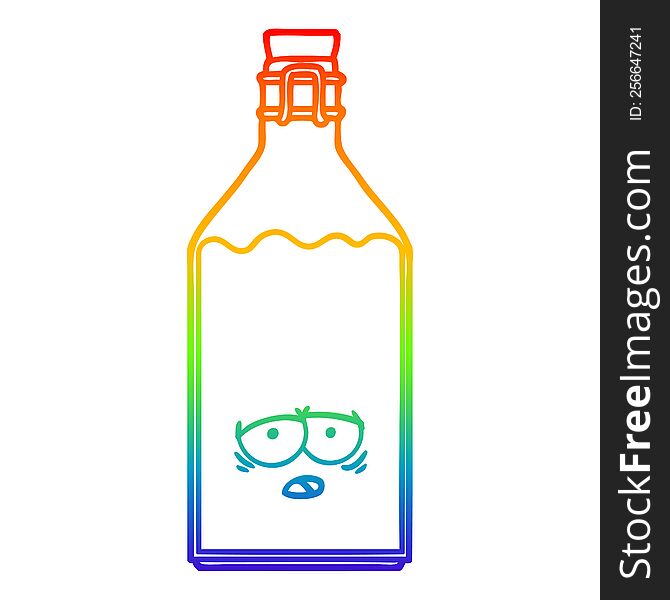 rainbow gradient line drawing of a cartoon old milk bottle