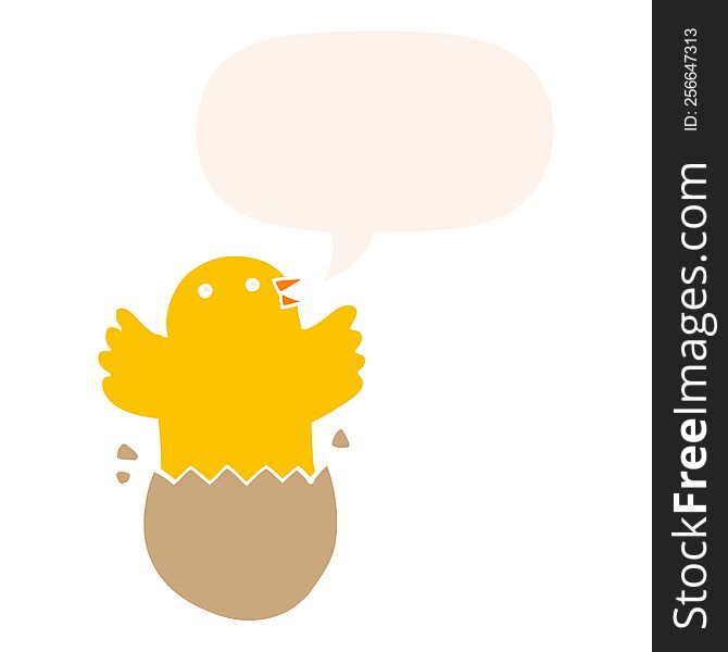 Cartoon Hatching Bird And Speech Bubble In Retro Style