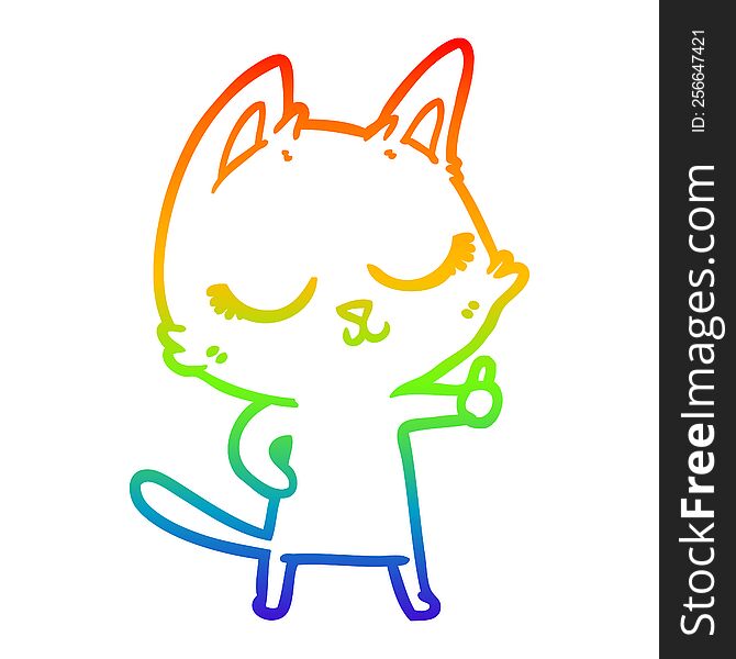 Rainbow Gradient Line Drawing Calm Cartoon Cat