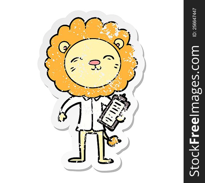 Distressed Sticker Of A Cartoon Lion In Business Clothes