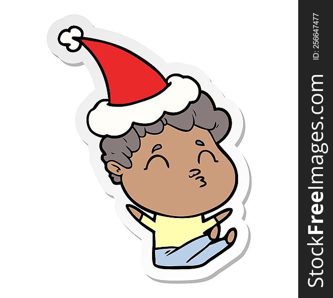 Sticker Cartoon Of A Man Pouting Wearing Santa Hat