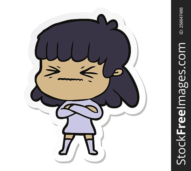 Sticker Of A Cartoon Stressed Out Woman