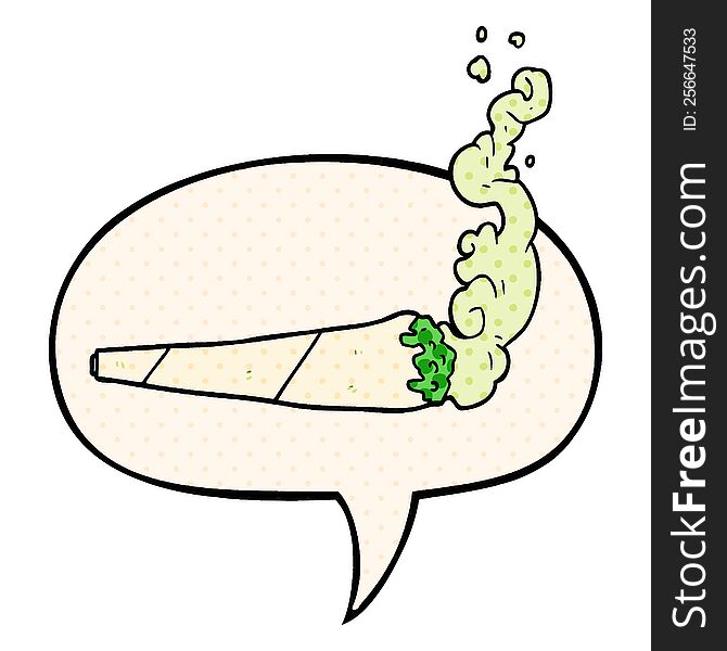 Cartoon Marijuiana Joint And Speech Bubble In Comic Book Style