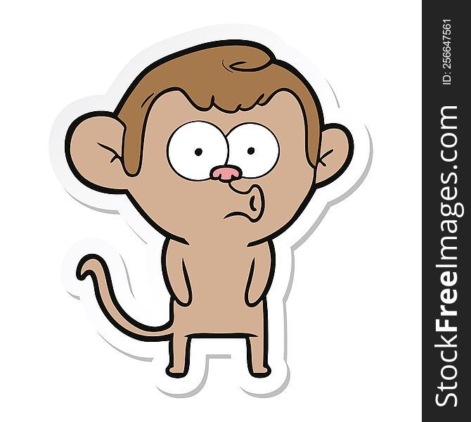 Sticker Of A Cartoon Hooting Monkey