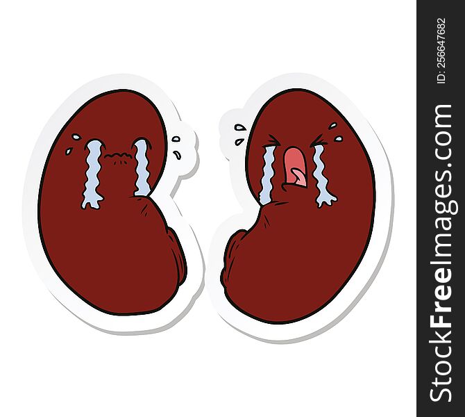 Sticker Of A Cartoon Kidneys Crying
