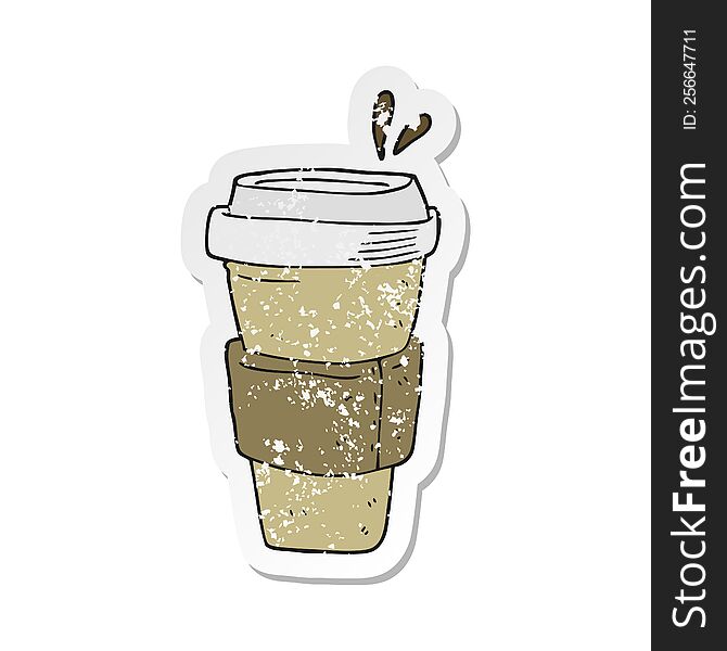 retro distressed sticker of a cartoon coffee cup