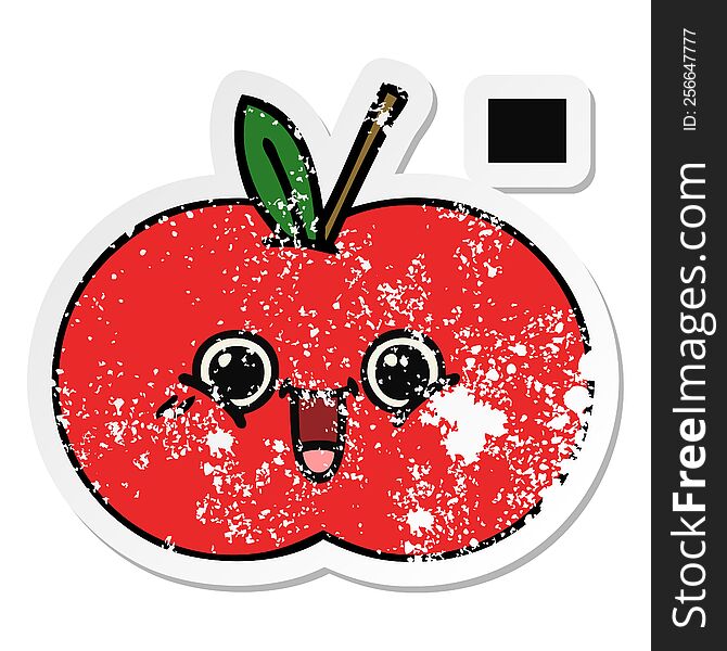 distressed sticker of a cute cartoon red apple