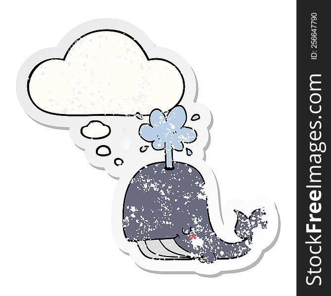 cartoon whale with thought bubble as a distressed worn sticker