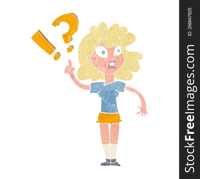 cartoon woman with question