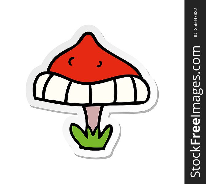 Sticker Cartoon Doodle Of A Single Toadstool