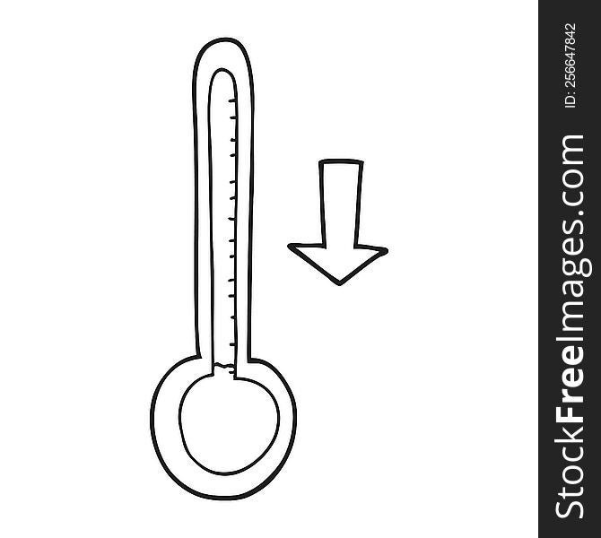 freehand drawn black and white cartoon dropping temperature