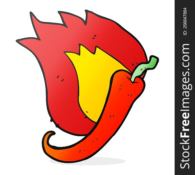 freehand drawn cartoon flaming hot chilli pepper