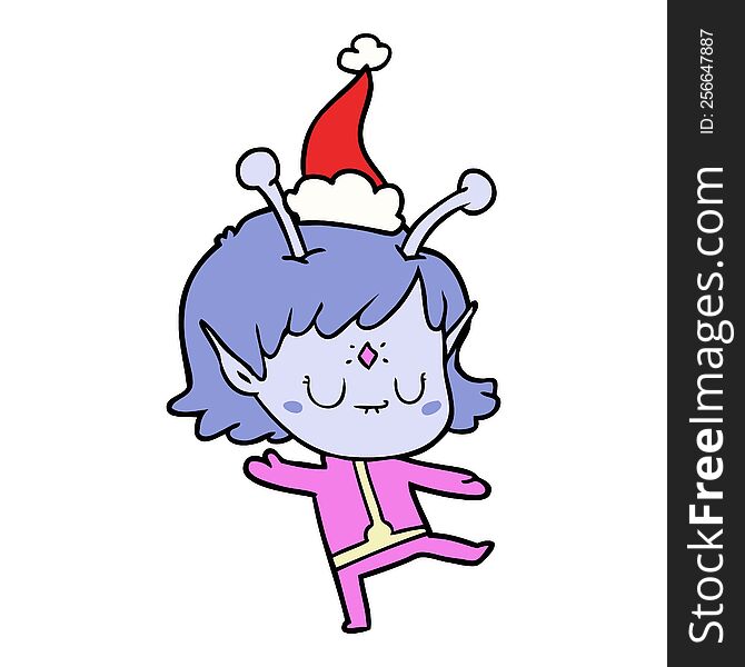 Line Drawing Of A Alien Girl Wearing Santa Hat