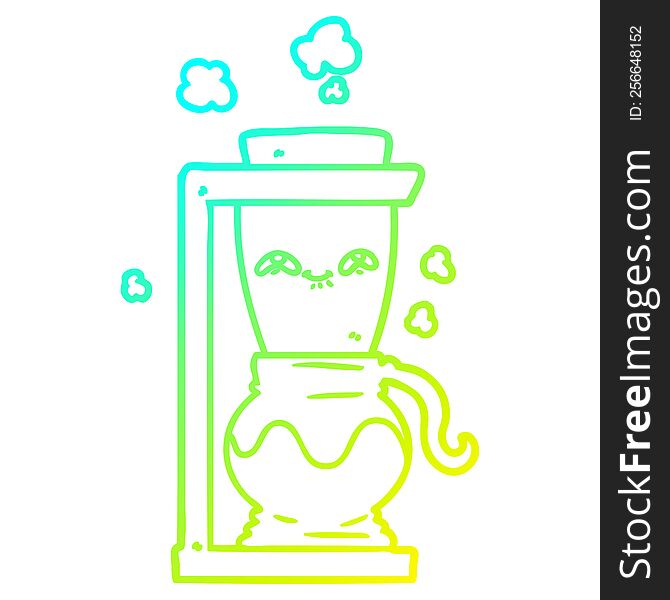 cold gradient line drawing of a happy cartoon coffee pot