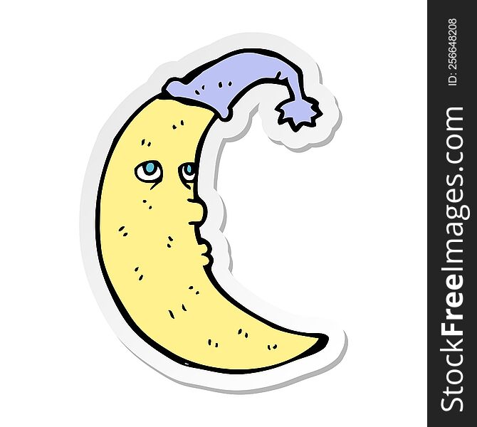 sticker of a sleepy moon cartoon