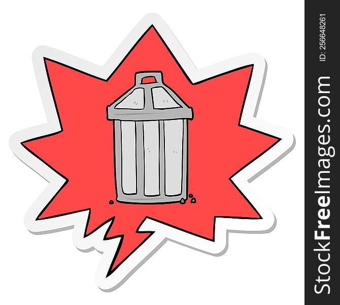 cartoon old metal garbage can and speech bubble sticker