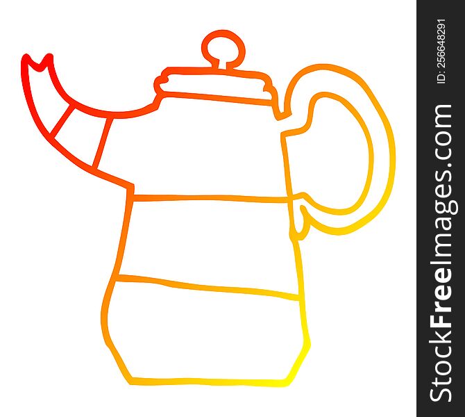 warm gradient line drawing of a cartoon coffee pot