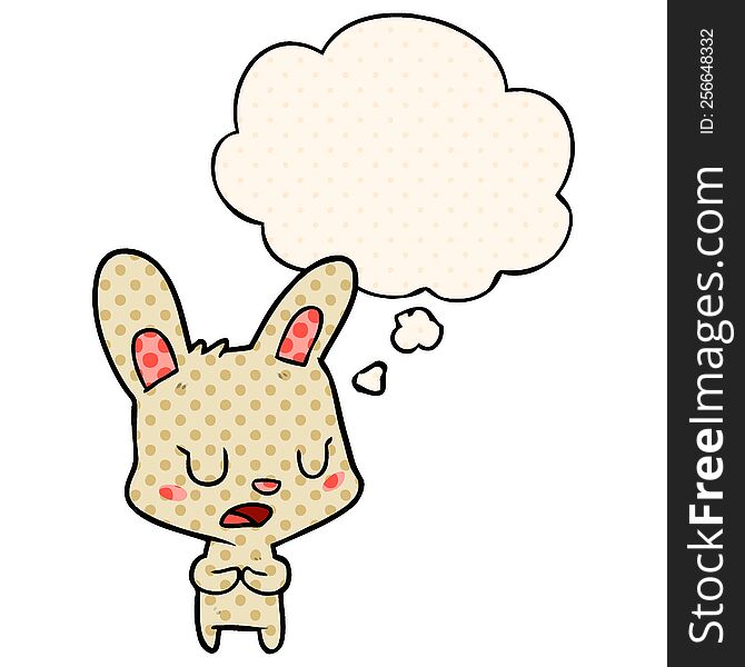 cartoon rabbit talking with thought bubble in comic book style