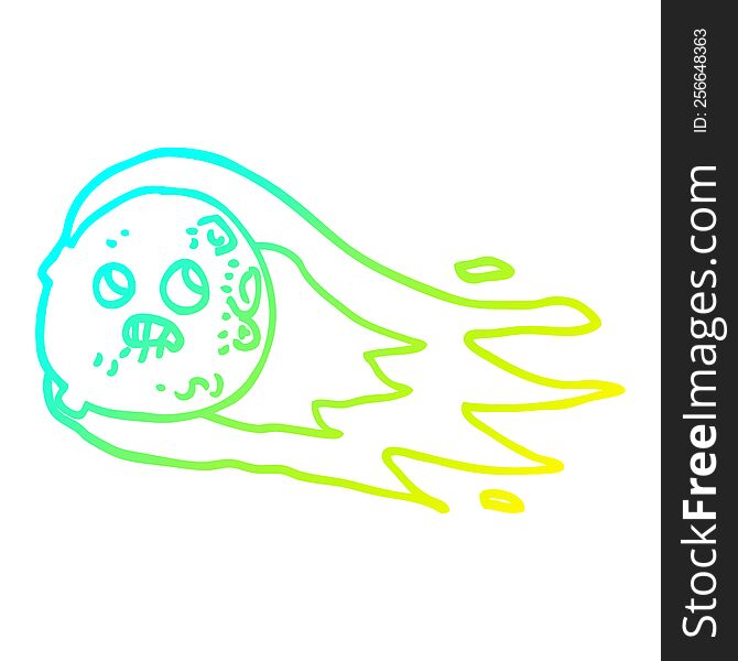 cold gradient line drawing of a cartoon worried comet