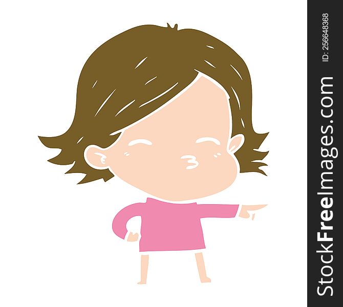 Flat Color Style Cartoon Woman Pointing