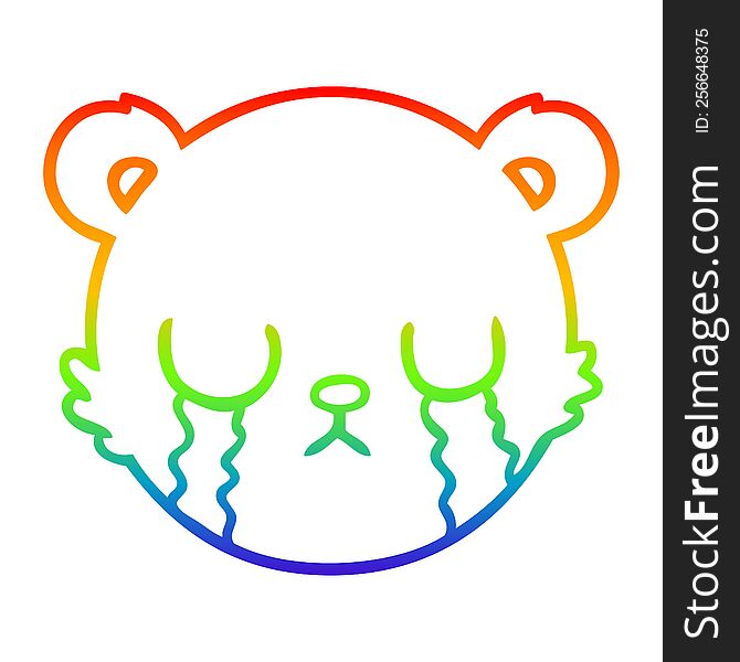 rainbow gradient line drawing of a cute cartoon teddy bear face crying