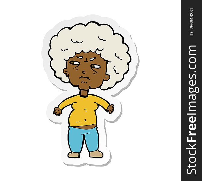 sticker of a cartoon annoyed old woman