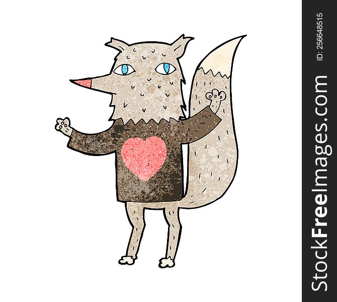 Cartoon Wolf With Love Heart Tee