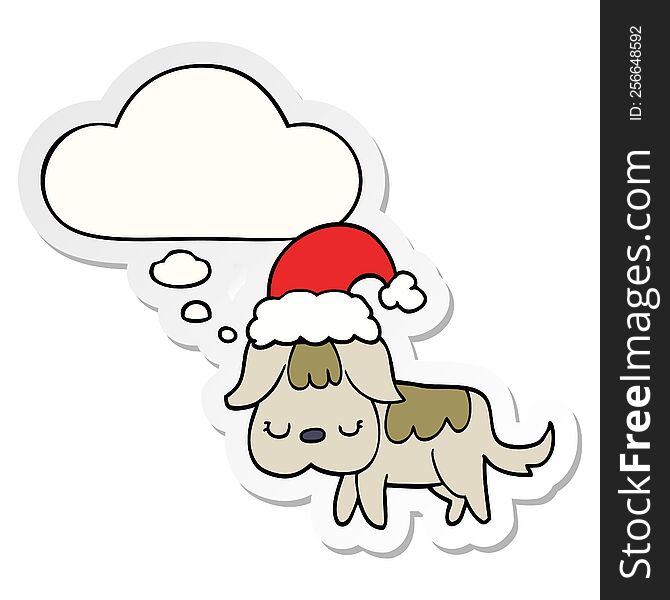 Cute Christmas Dog And Thought Bubble As A Printed Sticker