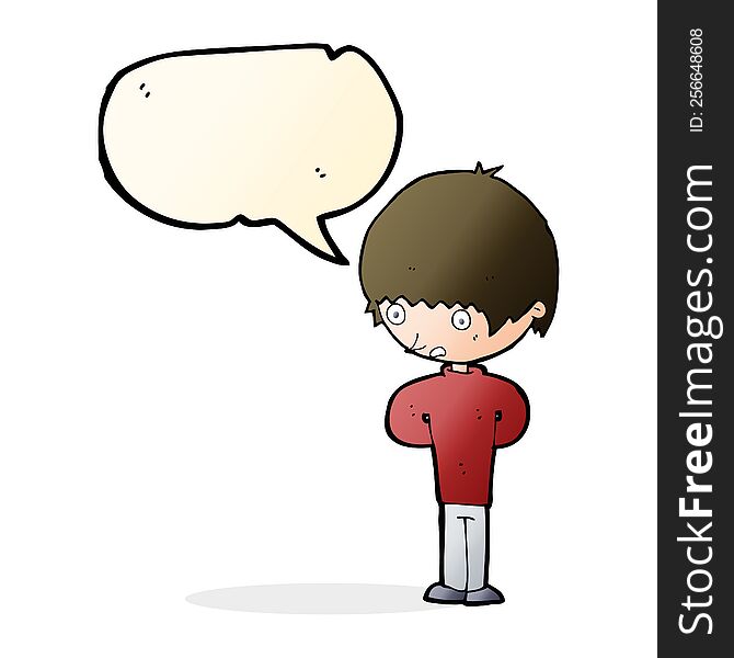 Cartoon Nervous Boy With Speech Bubble