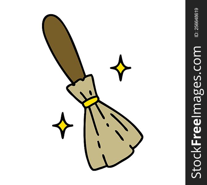 cartoon of a magic broomstick sweeping