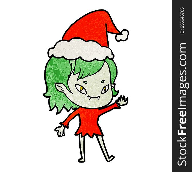 Textured Cartoon Of A Friendly Vampire Girl Wearing Santa Hat