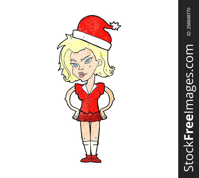 Cartoon Woman In Christmas Hat