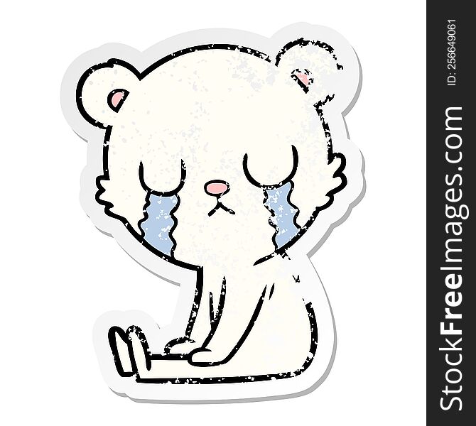 Distressed Sticker Of A Crying Polar Bear Cartoon
