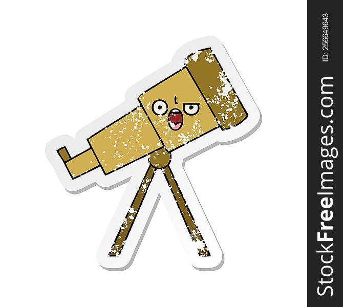 distressed sticker of a cute cartoon telescope