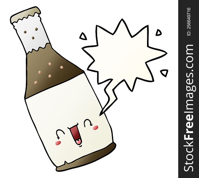 cartoon beer bottle with speech bubble in smooth gradient style