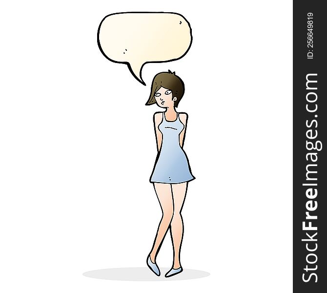 Cartoon Pretty Woman In Dress With Speech Bubble