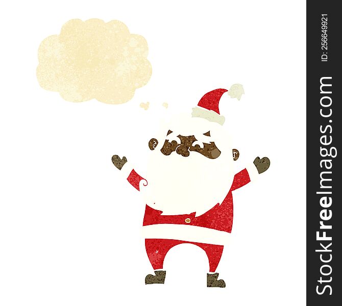 cartoon happy santa claus with thought bubble