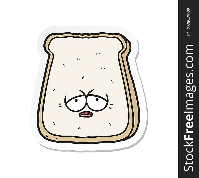 Sticker Of A Cartoon Tired Old Slice Of Bread