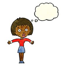 Free Cartoon Woman Shrugging Shoulders With Thought Bubble Stock Photo - 256652260