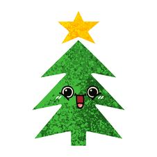Retro Illustration Style Cartoon Christmas Tree Stock Photo