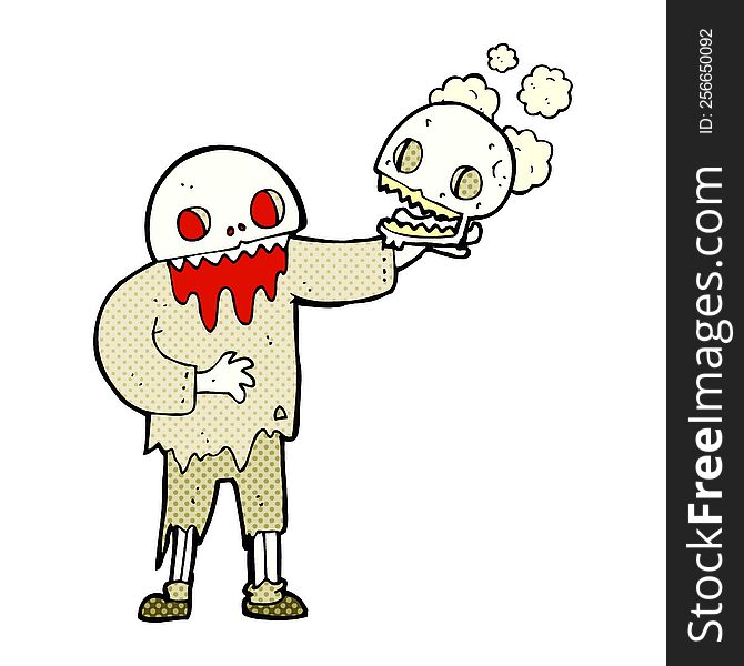 Cartoon Zombie Holding A Skull