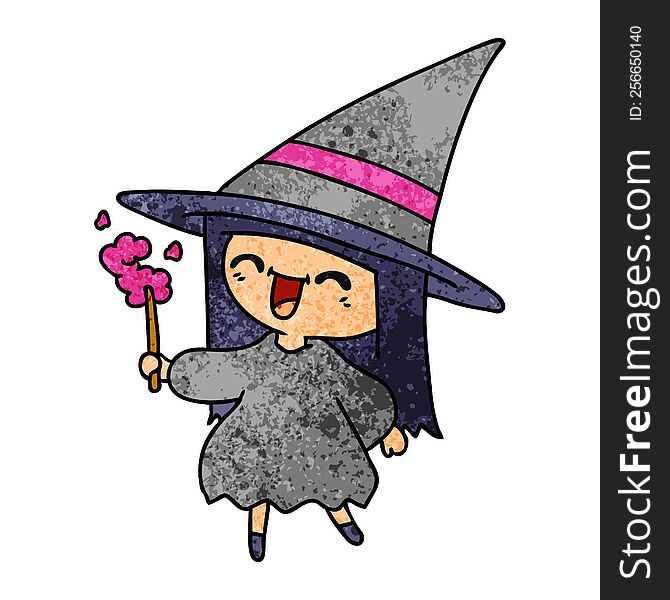 Textured Cartoon Of Cute Kawaii Witch