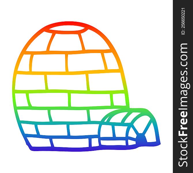 rainbow gradient line drawing of a cartoon ice igloo