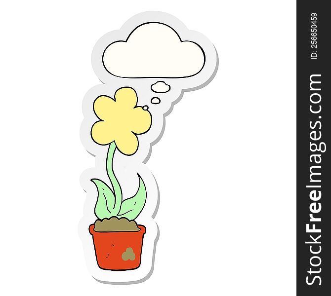 cute cartoon flower with thought bubble as a printed sticker