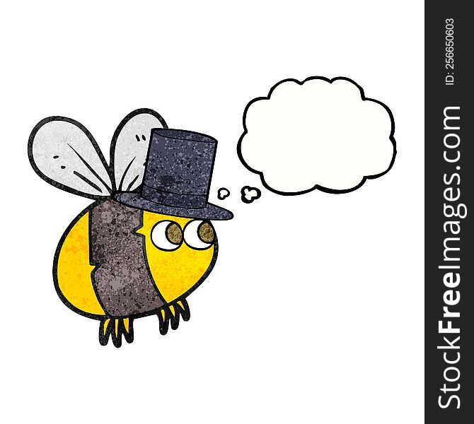 Thought Bubble Textured Cartoon Bee In Top Hat
